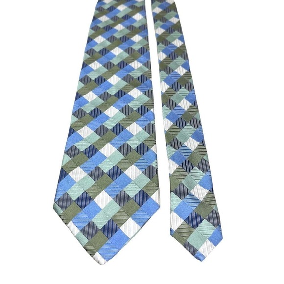 Geoffrey Beene Necktie Silk Classic Handmade‎ Square Blue Green Men 58 x 3.5 - Picture 2 of 6